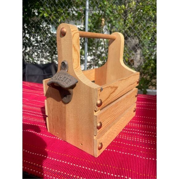 Custom Wood Beverage Caddy W/ Bottle Opener/4-Pack New - Picture 1 of 16